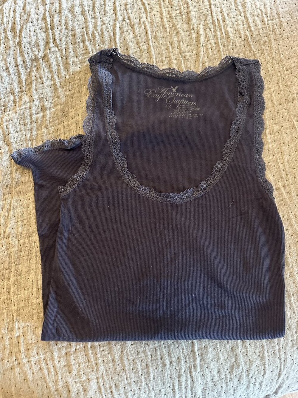 American Eagle Lace Tank Top Women’s Medium Navy Ribbed Cami